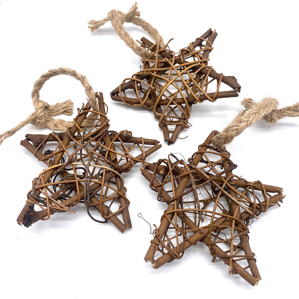 Natural Rattan Star Christmas Decorations – Set of 3  