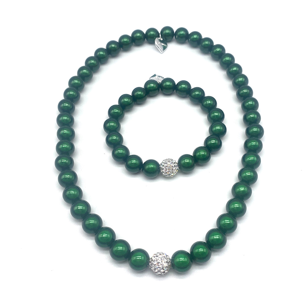 Classic Winter Green Bracelet & Necklace With Crystal Pave