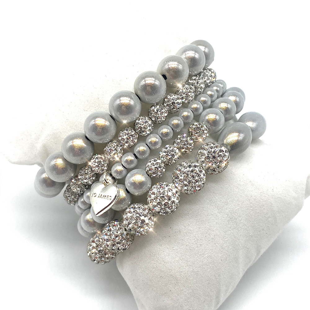 White & Sparkle Crystal Stacking Bracelets Set