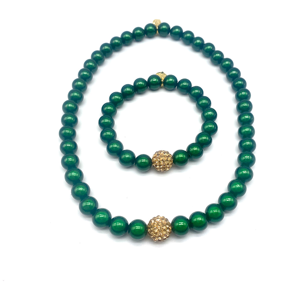 Classic Winter Green Bracelet & Necklace With Crystal Pave