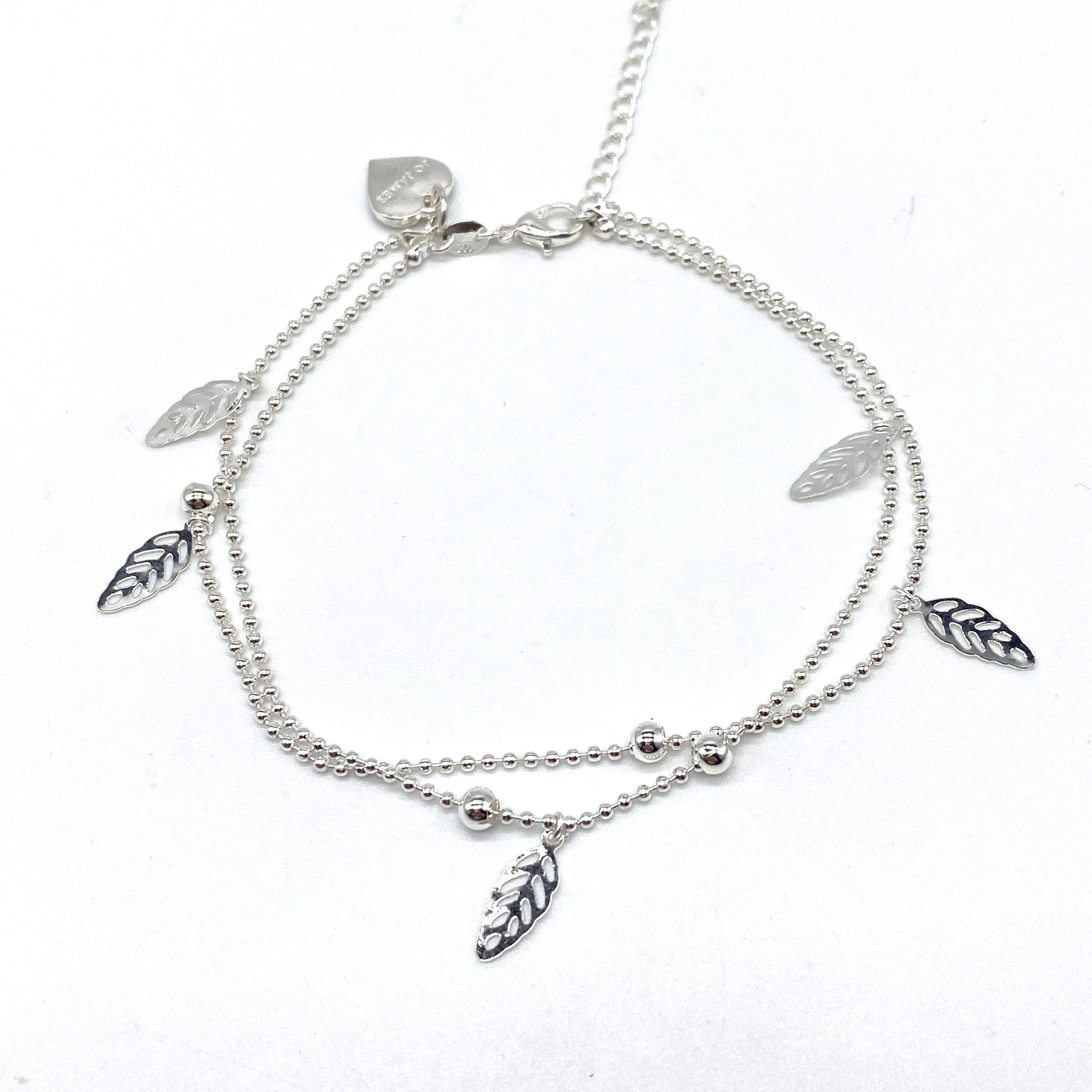 Lizzy James Gigi Anklet in Silver and Single Leather Strand Charm Ankle Bracelet 11 Inches