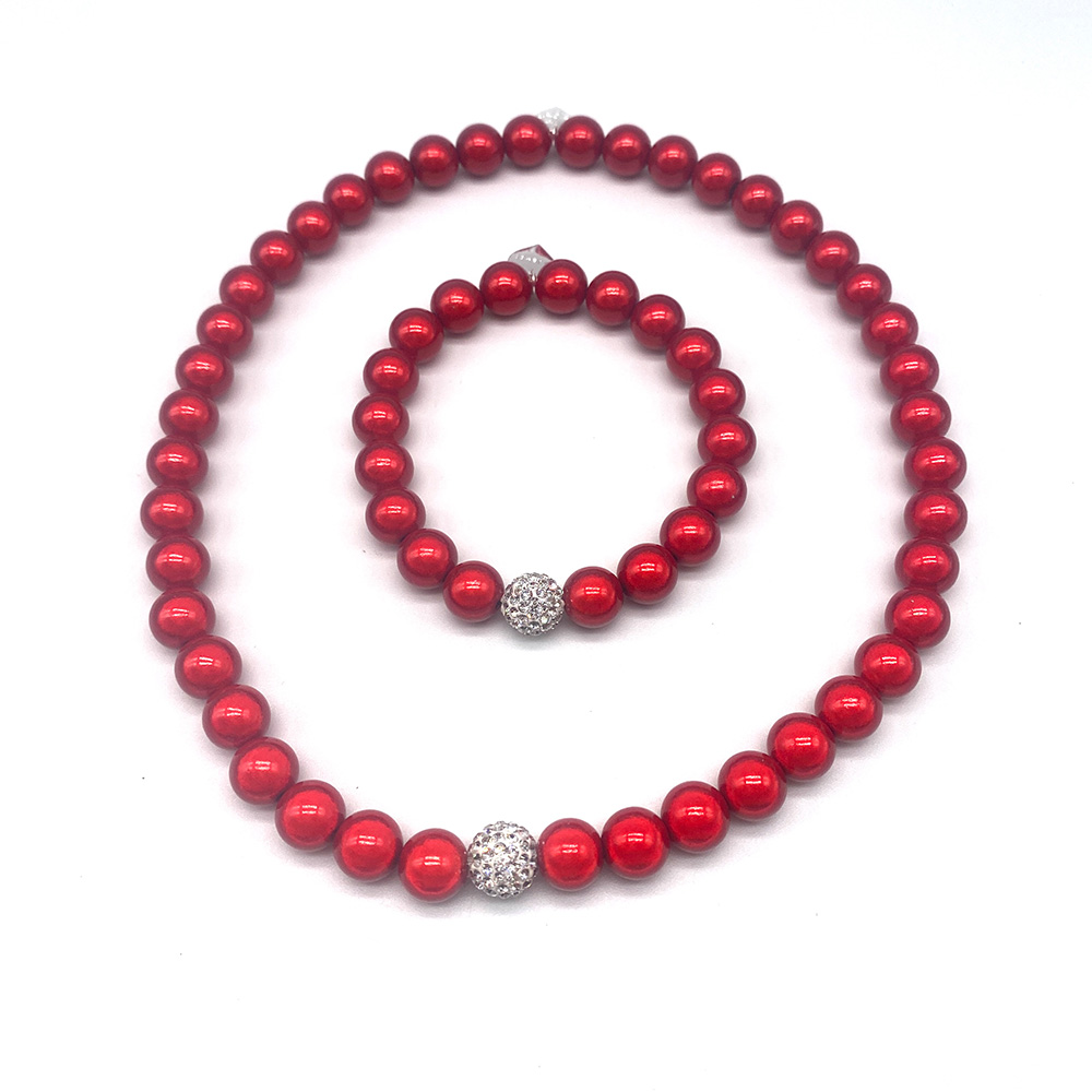 Classic Red Bracelet & Necklace, With Silver Pave Crystal